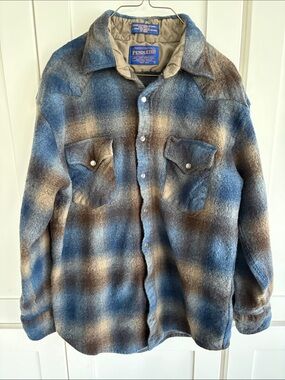 Pendleton Blue and Brown Plaid Wool Shirt Jacket